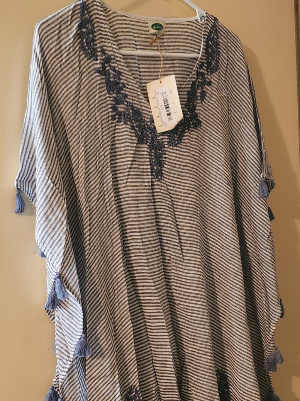 Dolma Cotton Kaftan one size blue and white stripe NWT